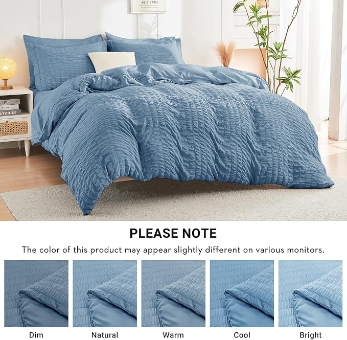 HYMOKEGE Mineral Blue Twin Comforter Set Seersucker 5 Pieces, All Season Luxury - Image 6