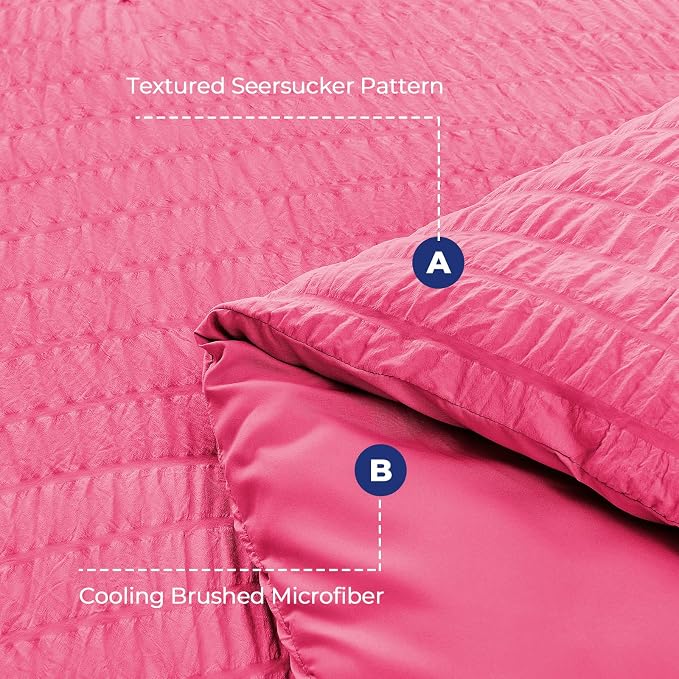 HYMOKEGE Hot Pink Queen Comforter Set Seersucker 7 Pieces, All Season Luxury - Image 4