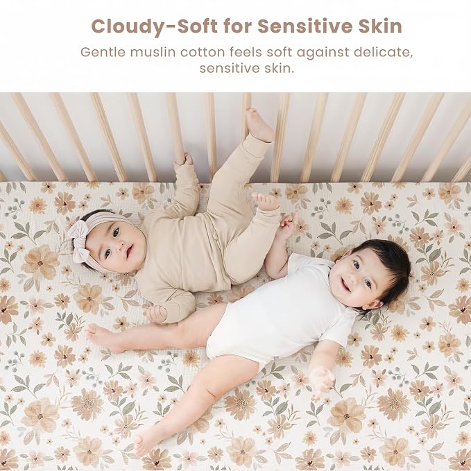 Konssy Muslin Crib Sheets 2 PCS 100% Cotton Baby Crib Sheets - Image 3