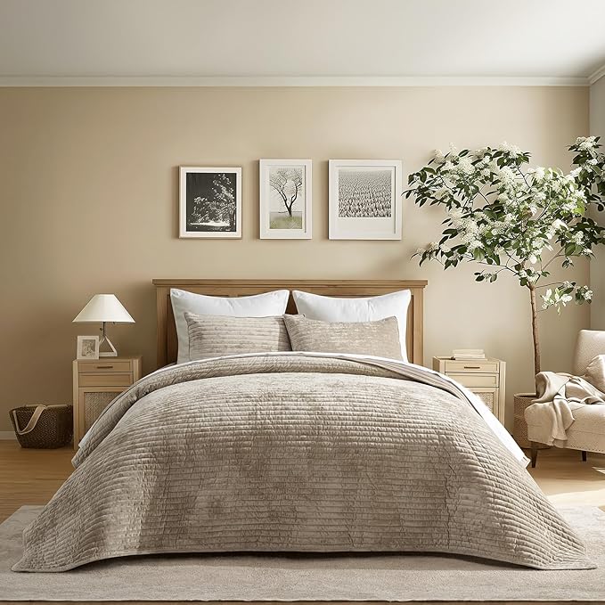 EVERGRACE Velvet Quilt Set California King 118'' x 106'', Luxurious Soft by EverGrace