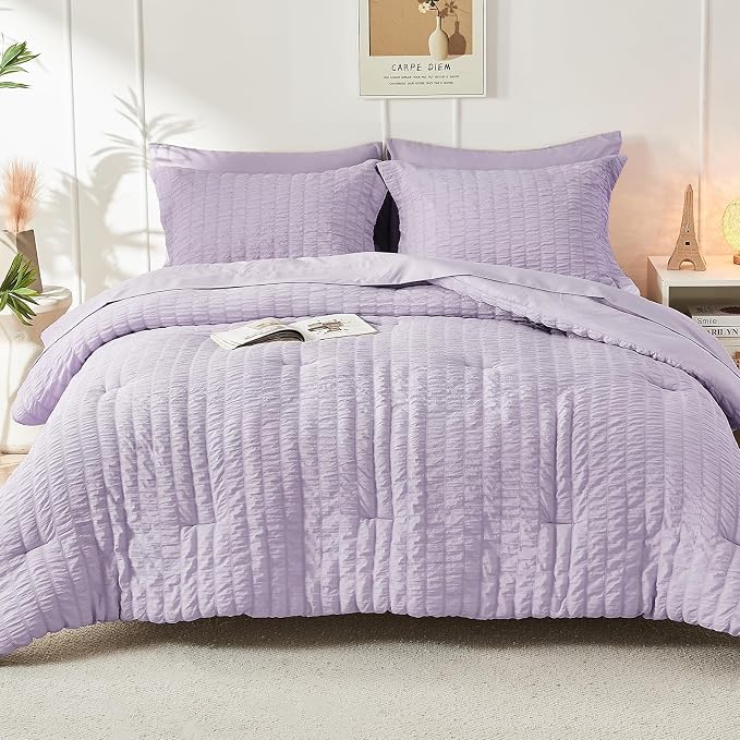 HYMOKEGE Lavender California King Comforter Set Seersucker 7 Pieces, All Season - Image 9
