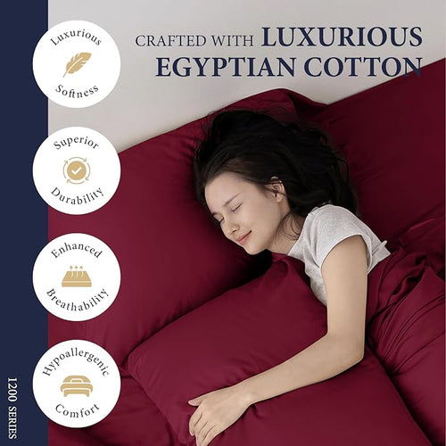 100% Egyptian Cotton Pillow Cases Standard/Queen Size Set of 2 - Image 2