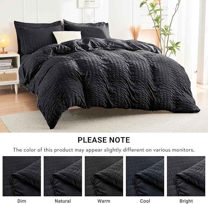 HYMOKEGE Black Twin Comforter Set Seersucker 5 Pieces, All Season Luxury Bed in - Image 6