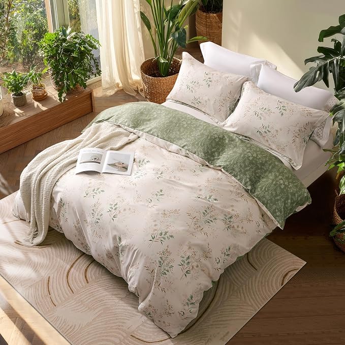 OAITE Duvet Cover Twin Size, Reversible Fresh Camellia Light Yellow Duvet Cover - Image 3