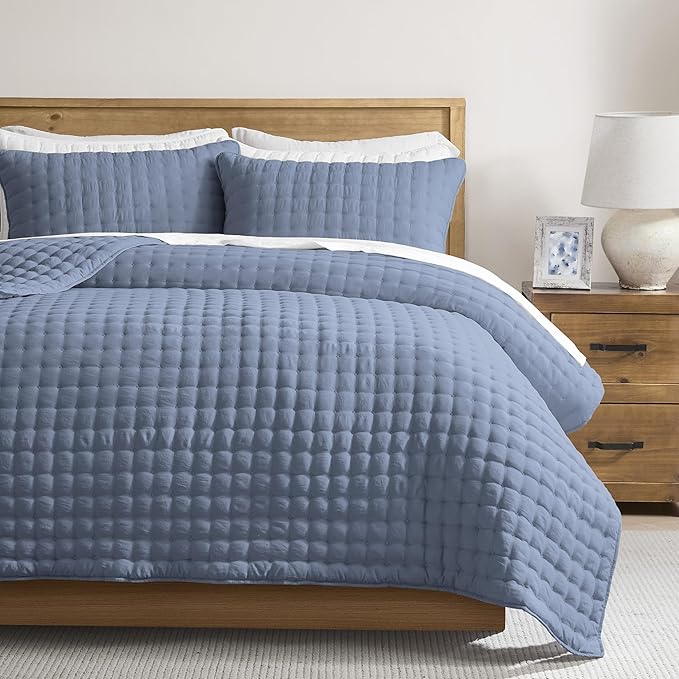 WDCOZY Dusty Blue Cloud Quilt Set Twin Size, Lightweight Soft Cross Stitch by WDCOZY