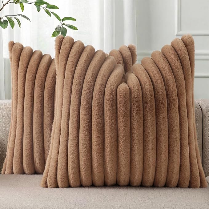 Pallene Faux Fur Plush Throw Pillow Covers 26x26 Set of 2, Luxury Soft Fluffy by PALLENE