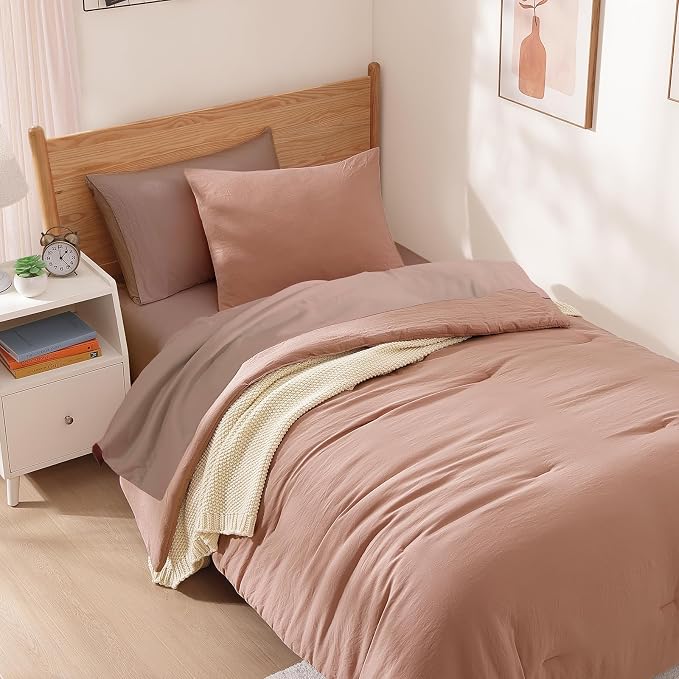 WRENSONGE Twin Comforter Set- 5 Pieces Clay Pink Twin Bed in a Bag, All Season - Image 3