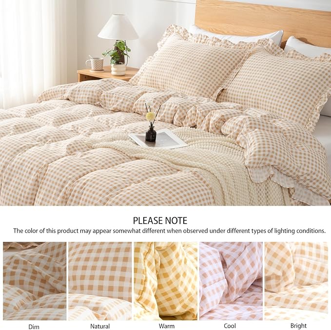 Gingham Duvet Cover Queen Size, 3 Pieces Soft Breathable Microfiber Plaid - Image 4