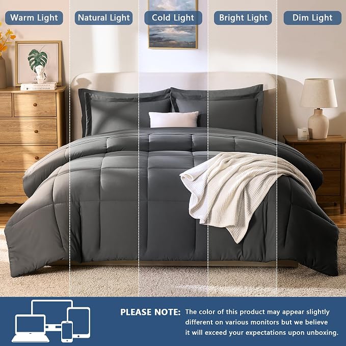 CozyLux Twin XL Comforter Set Dark Grey - Image 6