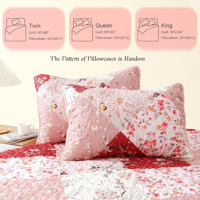 Whale Flotilla Patchwork Quilt King Size, Extra Soft Boho Floral Bedspreads - Image 6