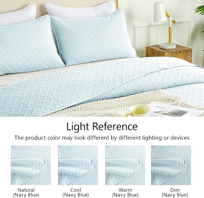 FLYMME Quilts King Size, Lightweight Sky Blue Bedspreads, Basket Weave Pattern - Image 5