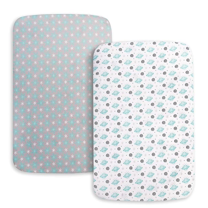 Pack and Play Sheets, 2 Pack Mini Crib Sheets, Stretchy Playard Fitted Sheet - Image 5