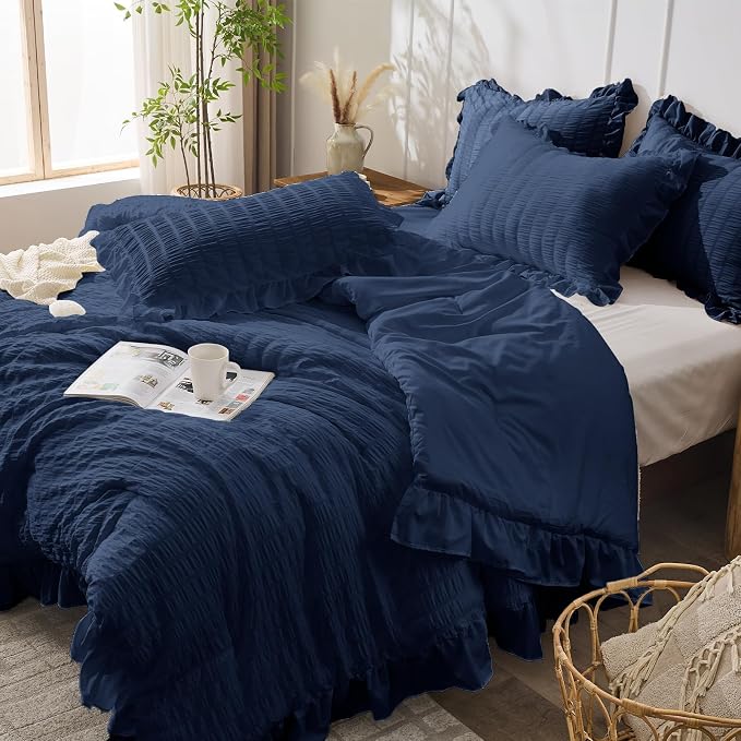 JOLLYVOGUE Navy Blue Twin Size Comforter Set, 2 Pieces Seersucker Lightweight - Image 8