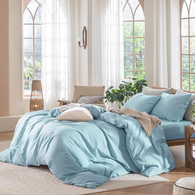 MooMee Bedding Duvet Cover Set 100% Washed Cotton Linen Like Textured - Image 3