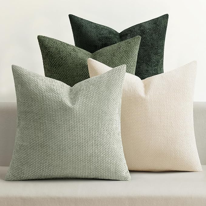MIULEE Pack of 4 Couch Throw Pillow Covers 18x18 Inch Neutral Green Soft by MIULEE