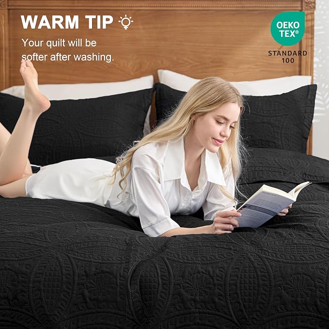 Love's cabin Oversized King Size Quilt Bedding Set Black Bedspreads - Image 4
