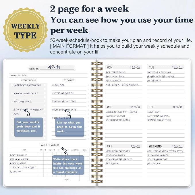 Undated Weekly Planner- Weekly Goals Notebook, A5 To Do List Planner, Habit - Image 5