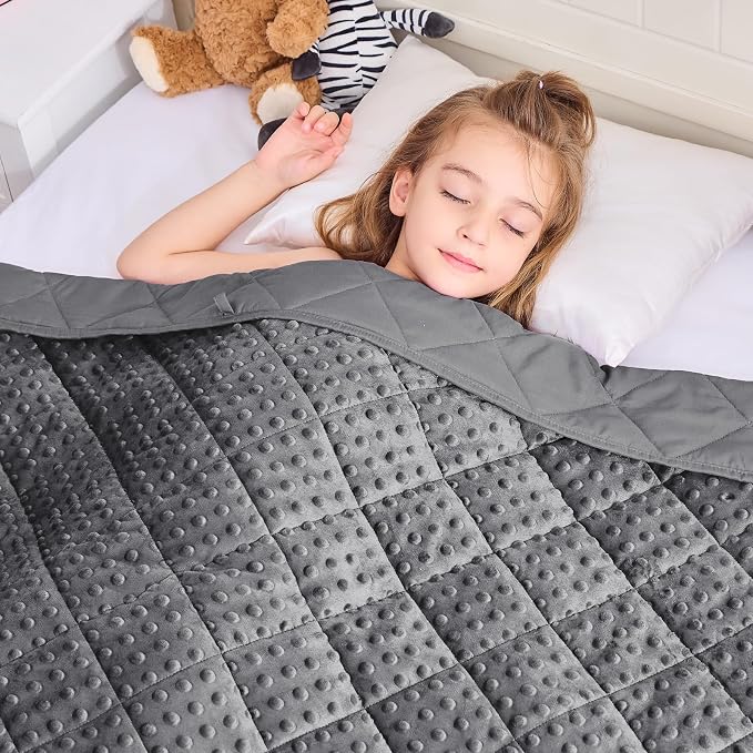 Grey Weighted Blanket Kids 7lbs, Breathable Cooling Minky Heavy Throw Blanket by BETU