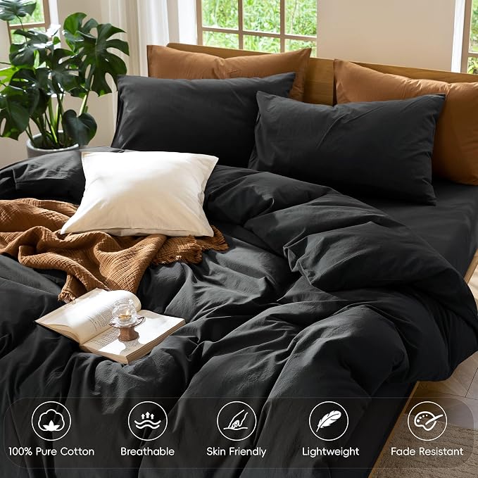 MooMee Bedding Duvet Cover Set 100% Washed Cotton Linen Like Textured - Image 4
