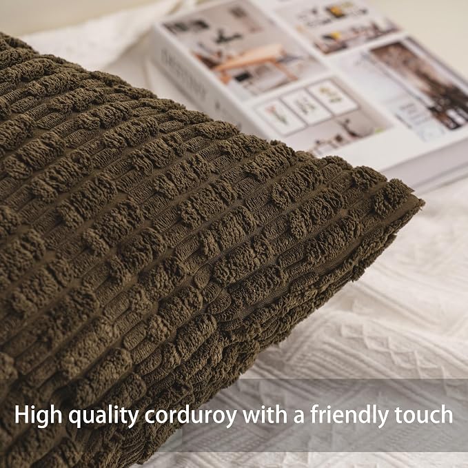 Aegero Pack of 2 Corduroy Decorative Throw Pillow Covers 12x20 InchSoft Striped - Image 2