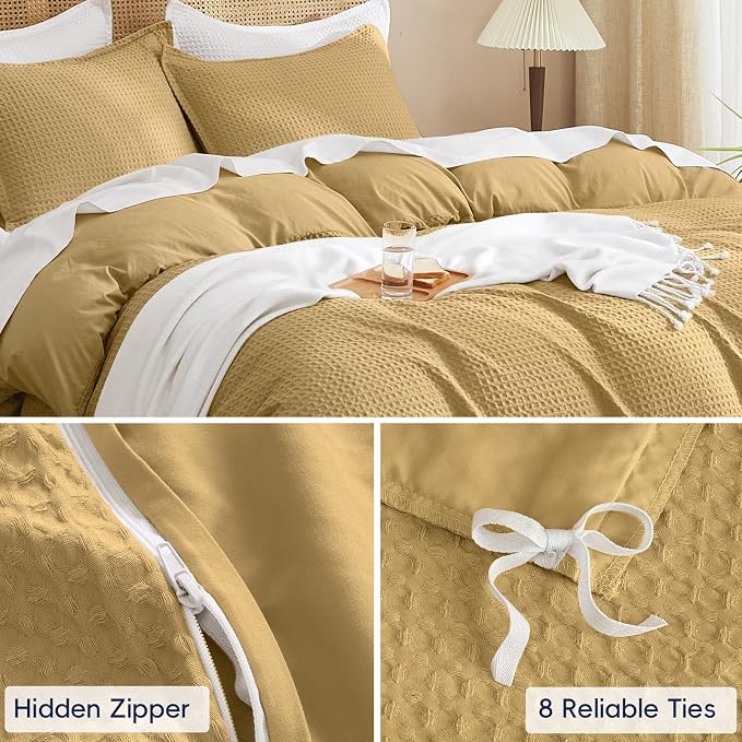 PHF Waffle Weave Duvet Cover Set Queen Size, No Snagging Ultra Soft Luxury - Image 5