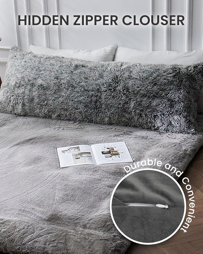 ZonLi Fuzzy Body Pillow Cover, Faux Fur Long Pillow Cover - Image 3