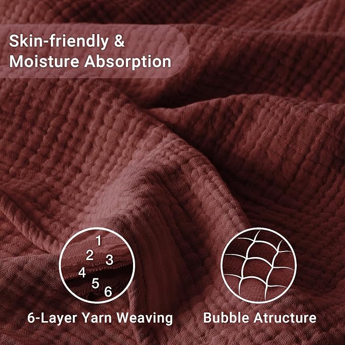 100% Cotton Muslin Blanket Queen 90" x 90", 6 Layers Breathable and Lightweight - Image 4