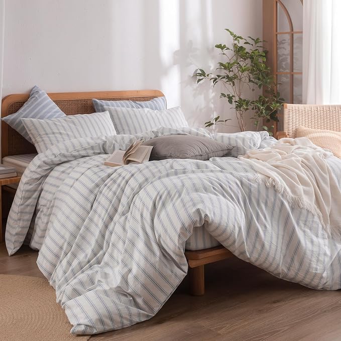 BESTOUCH Duvet Cover Set 100% Washed Cotton Linen Feel Super Soft Comfortable - Image 4