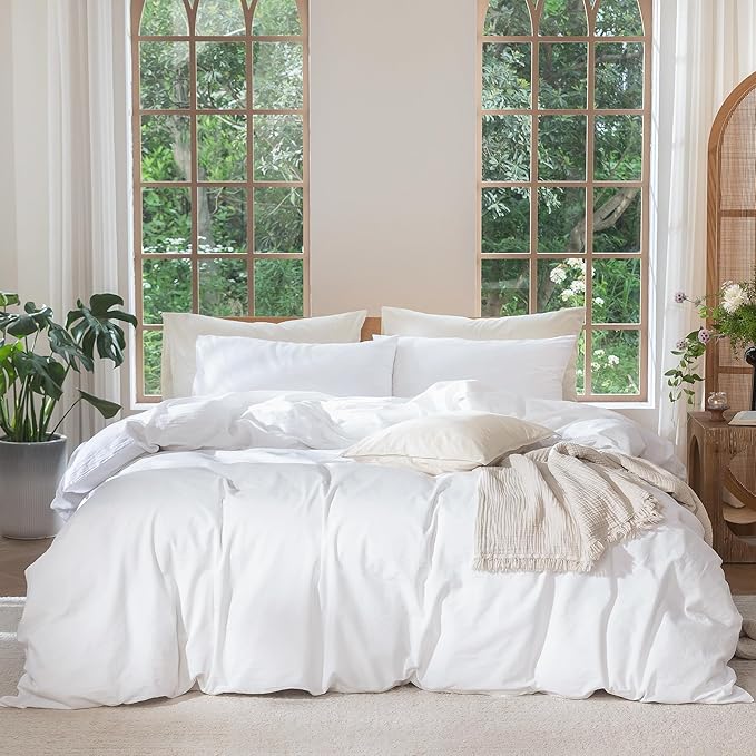 MooMee Bedding Duvet Cover Set 100% Washed Cotton Linen Like Textured by MOOMEE