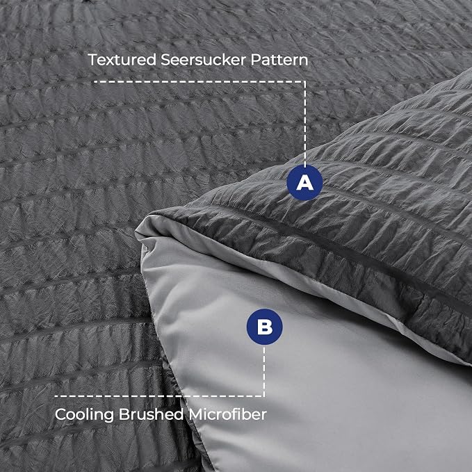 HYMOKEGE Dark Grey/Light Grey Queen Comforter Set Seersucker 7 Pieces, All - Image 4