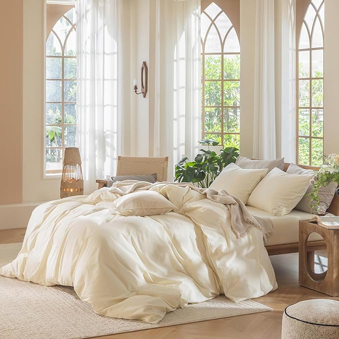 MooMee Bedding Duvet Cover Set 100% Washed Cotton Linen Like Textured - Image 3