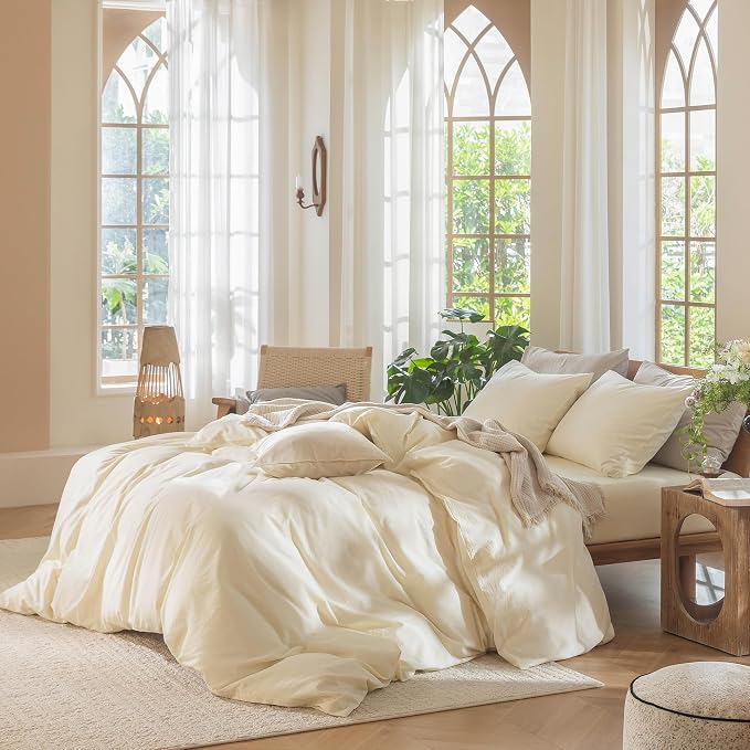 MooMee Bedding Duvet Cover Set 100% Washed Cotton Linen Like Textured - Image 3