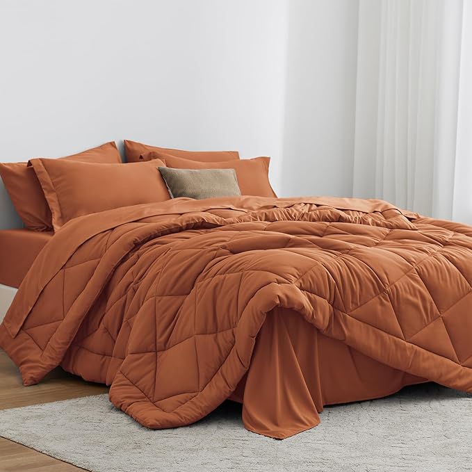 Love's cabin Full Comforter Set Terracotta, 7 Pieces Full Bed in a Bag by Lovescabin