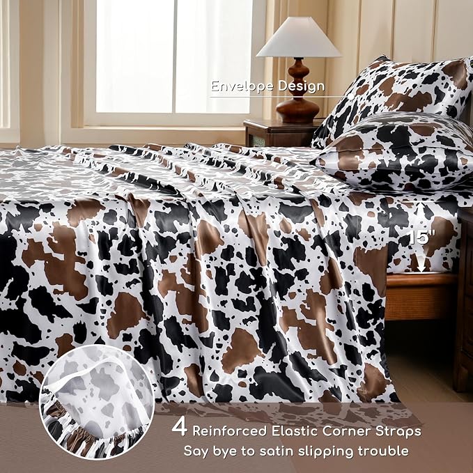 MR&HM Satin Bed Sheets with Elastic Corner Straps, Full Size Sheets Set - Image 5