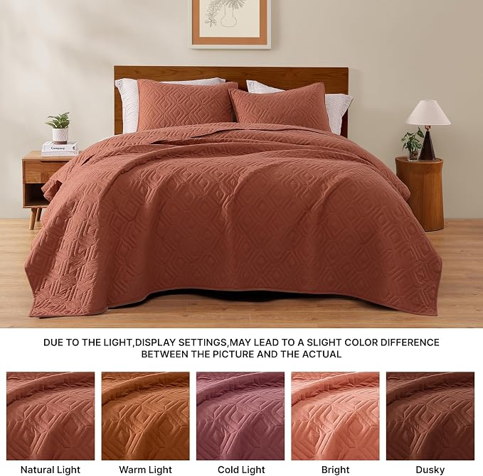 WRENSONGE Queen Quilt-3 Pieces Geometric Autumn Leaf Bedspreads Queen Size - Image 8