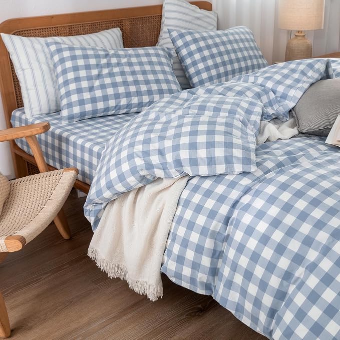 BESTOUCH Duvet Cover Set 100% Washed Cotton Linen Feel Super Soft Comfortable - Image 5