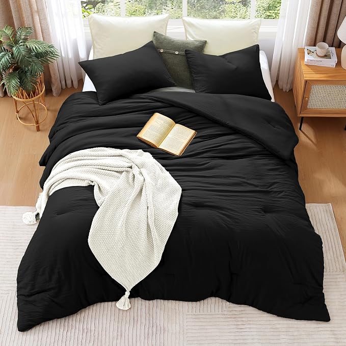 WRENSONGE Comforter Full Size, 3 Piece Black Soft Full Comforter Sets- Warm - Image 2