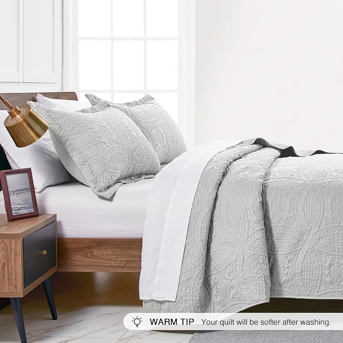 Love's cabin Quilts for Queen Bed Light Grey Bedspreads Bedding Set - Image 4