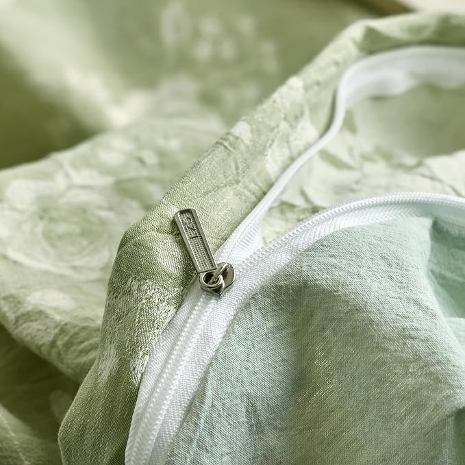 mixinni 100% Washed Cotton Cover Set, Reversible Vintage Green Floral Butterfly - Image 9