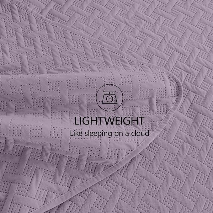 FLYMME Twin Quilt Set, Lightweight Grayish Purple Bedspreads, Basket Weave - Image 6