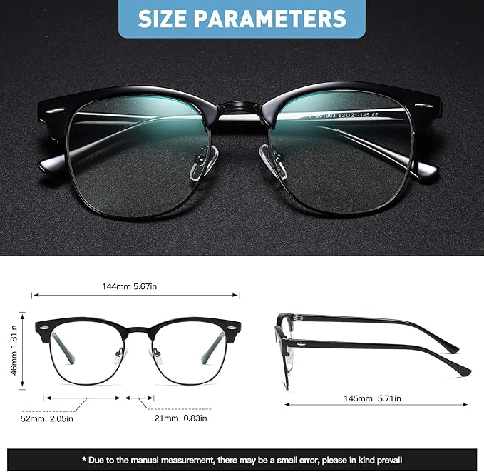 Blue Light Blocking Glasses Vintage Half Frame UV Clear Lens Anti Eyestrain - Image 3