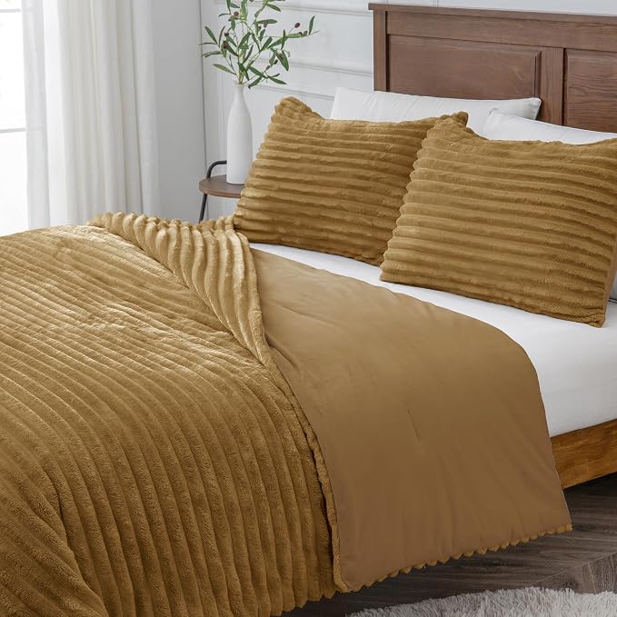 BEDELITE Fleece King Comforter Set -Super Soft & Warm Fluffy Brown Bedding - Image 9