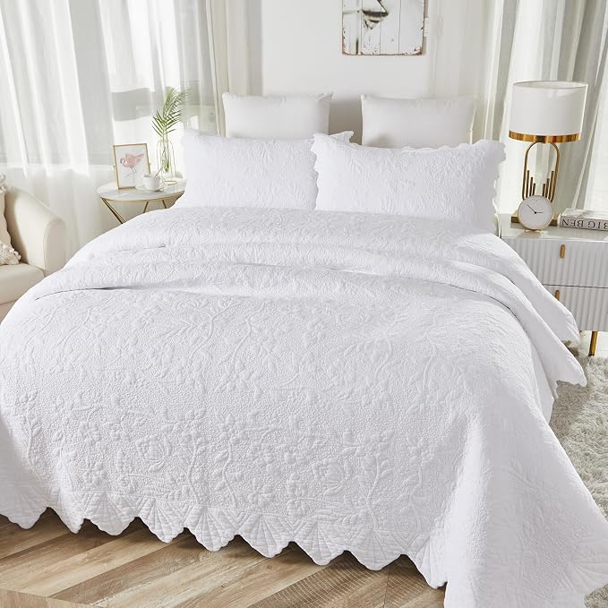 Brandream White Quilt Set King Size Quilt Bedding Set Cotton Luxury Matelasse - Image 7