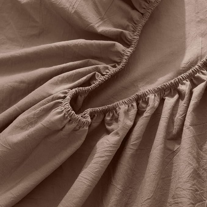 MooMee Fitted Bottom Sheet Only 100% Washed Cotton Linen Like Textured - Image 5