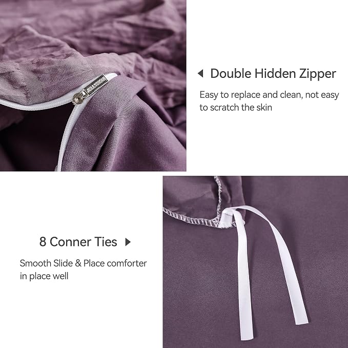 JELLYMONI Purple Duvet Cover Full Size, Soft Breathable Seersucker Duvet Cover - Image 5