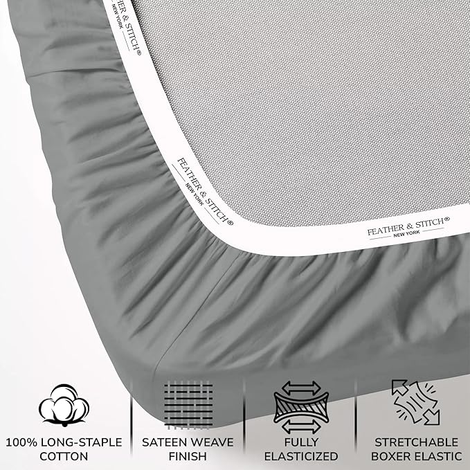 Feather & Stitch Fitted Bottom Sheet Only King Size 500 TC-1 Piece 100% Cotton - Image 2