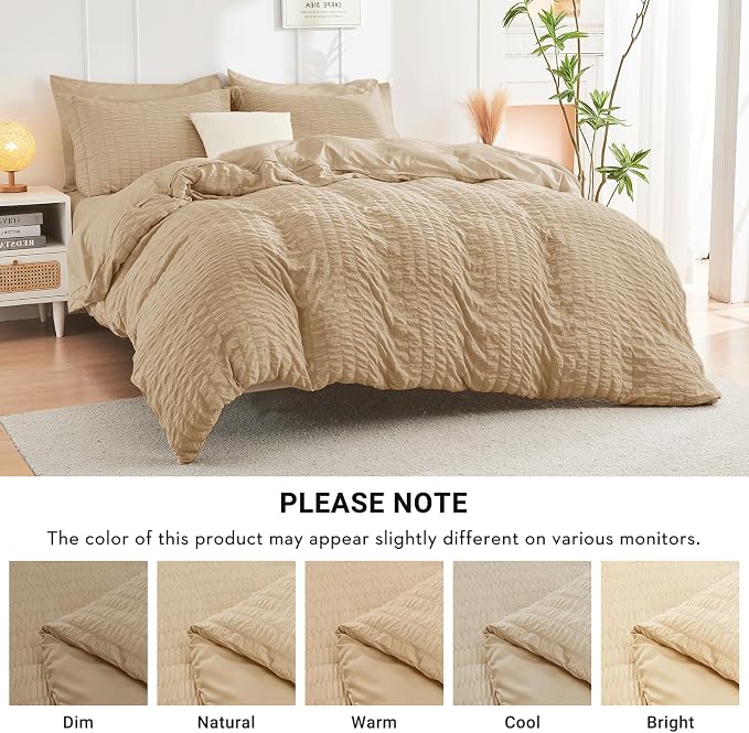 HYMOKEGE Khaki Twin Comforter Set Seersucker 5 Pieces, All Season Luxury Bed in - Image 6
