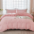 AveLom Blush Pink Seersucker Duvet Cover Set Queen Size, 3 Pieces, Ultra Soft by AveLom