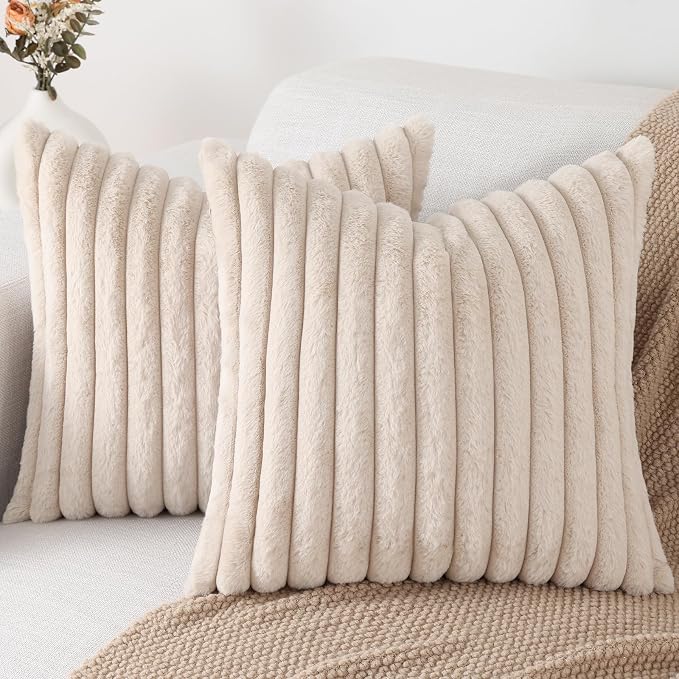 Pallene Faux Fur Plush Throw Pillow Covers 18x18 Set of 2, Luxury Soft Fluffy by PALLENE