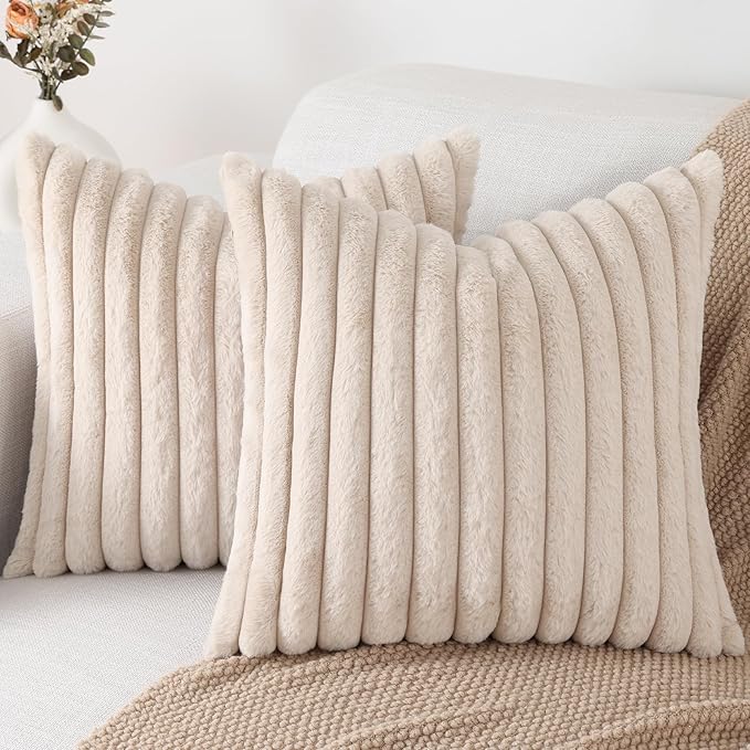 Pallene Faux Fur Plush Throw Pillow Covers 16x16 Set of 2, Luxury Soft Fluffy by PALLENE